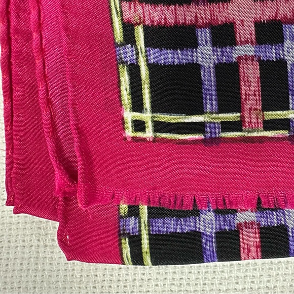 Oscar de la Renta Accessory Street Vintage Silk Oblong Scarf Floral Plaid - Picture 7 of 10